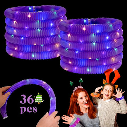 Light Up Glow Necklaces Bracelets Party Favors Accessories for Toddlers, Glow Sticks Pop Tubes for kids, Glow Birthday Camping Wedding Party Supplies Decorations for Boys Girls (Purple 36 Pack)