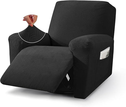 JIVINER Oversized Recliner Chair Covers, 3 Piece Slipcovers for Large Recliner Chair Soft Jacquard Reclining Chair Protector Slipcovers for Dogs,Cats (X-Large, Black)