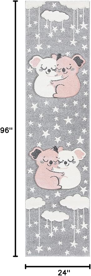 SAFAVIEH Carousel Kids Collection Runner Rug - 2' x 8', Grey & Ivory, Koala Design, Non-Shedding & Easy Care, Ideal for High Traffic Areas for Boys & Girls in Playroom, Nursery, Bedroom (CRK195F)