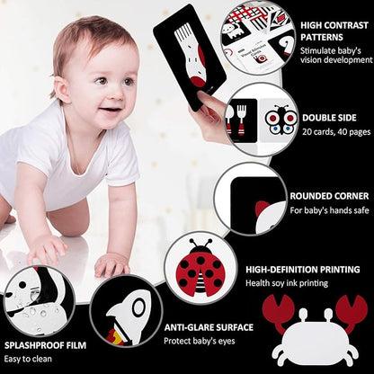 beiens High Contrast Baby Flashcards, Black White Color Newborn Brain Development Toys, Visual Stimulation Learning Activity Cards, Educational Infants Gift (Black White Color(for 3-6 Months))