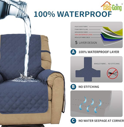 Easy-Going Sofa Slipcover Waterproof Recliner Chair Cover Non-Slip Fabric Couch Cover for Living Room Washable Furniture Protector for Pets Kids Children Dog Cat (Recliner, Navy)