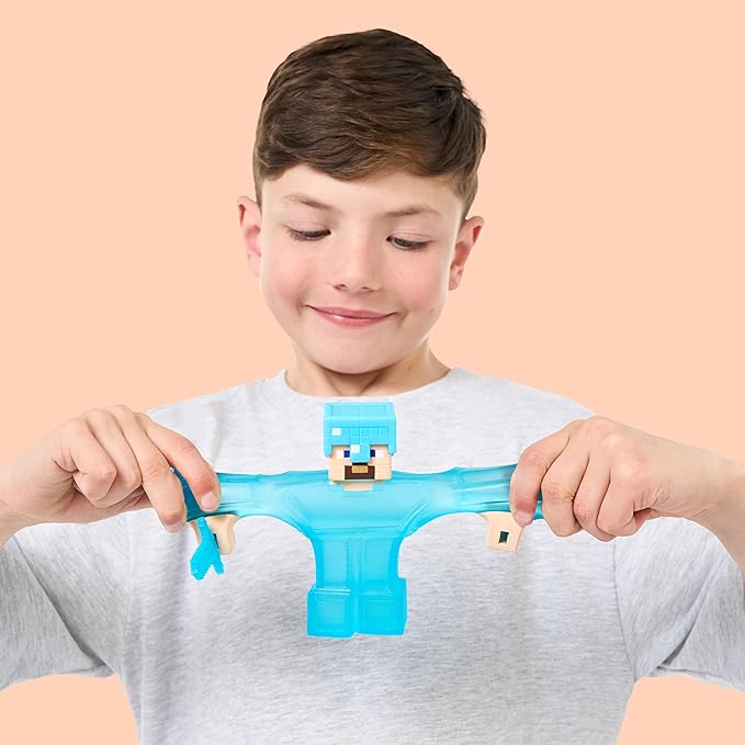 Heroes of Goo Jit Zu Minecraft Stretchy Characters, Steve with Diamond Armor & Sword, Super Squishy Goo Filling with Hidden Diamond Piece Inside, Stretch Him Up to 3 Times His Size - Sensory Toys
