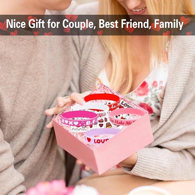 40Pcs Valentine's Day Bracelets with Temporary Tattoos Party Favors Kids for Women Men Girls Boys
