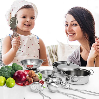 Rupnoflbui Kids Pretend Play Kitchen Toys,Mini Cooking Toys Set Play Kitchen Accessories with Stainless Steel Pots and Pans Set,Pretend Play Food Cooking Utensils Cookware for Girls Boys.11Pcs