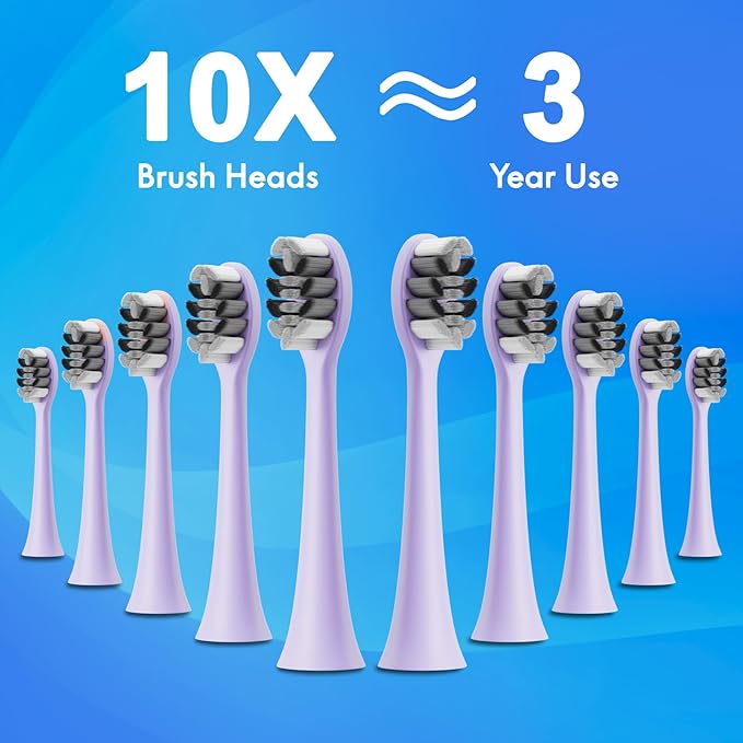 Sonic Electric Toothbrush for Adults & Kids, Rechargeable Electric Toothbrush with 10 Brush Heads & Travel Case, Teeth Whitening, Power Electric Toothbrush with Holder, Charge for 120 Days - Purple