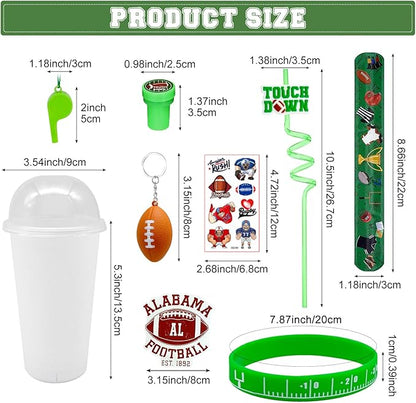 146 Pcs Football Party Favors, Sports Party Supplies with Cup Straw Football Keychain Tattoo Sticker Slap Bracelet Whistle Treat Bag Gifts for Classroom Rewards Football Birthday Party (Football)