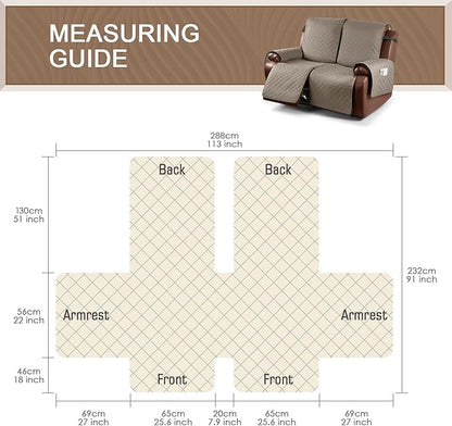 KinCam Waterproof Loveseat Recliner Cover, Non-Slip Reclining Couch Covers for 2 Seat, Recliner Sofa Cover Furniture Protector with Elastic Straps for Kids, Pets, Taupe