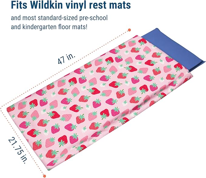 Wildkin Kids Nap Mat Cover for Boys & Girls, Featuring Sewn-in Flap Design, Ideal for Preschool and Daycare, Fits Our Vinyl Nap Mat up to 1.5 Inches Including Basic Sleep Ma (Strawberry Patch)