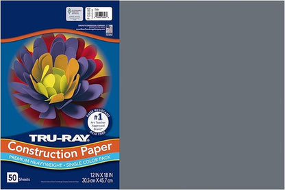 Tru-Ray® Construction Paper, 50% Recycled, 12" x 18", Slate, Pack Of 50
