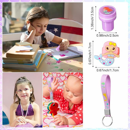 Capoda 122 Pcs Mermaid Party Favors for Girls Mermaid Theme Bracelets Keychains Pin Badges Stampers Rings Stickers Organza Bags for Piñata Stuffers Goodie Bag Fillers Birthday Decorations Supplies