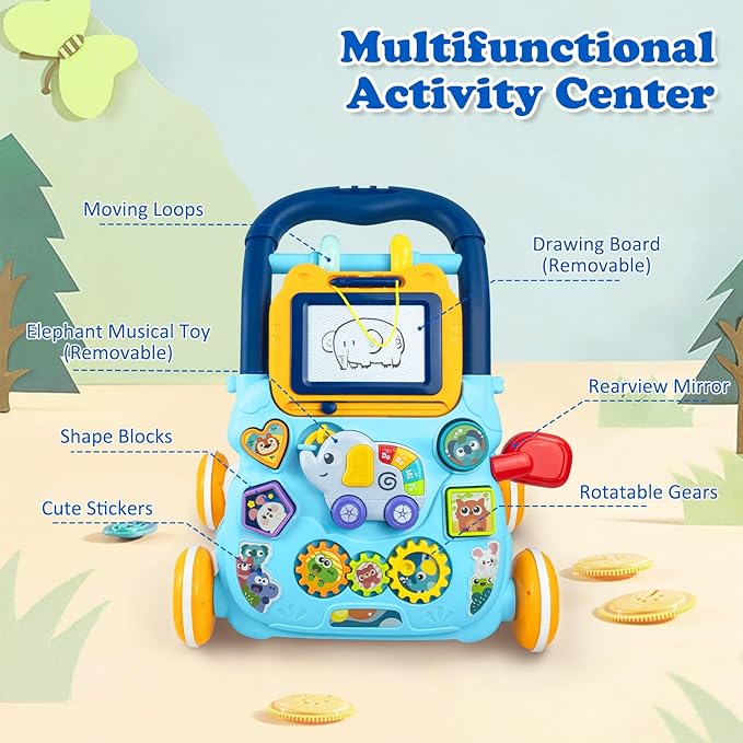 Baby Walker and Activity Center for Girl, Learning to Walk, Sit to Stand, Early Educational Push Toys with Music Panel for Infant Toddler 12+ Month
