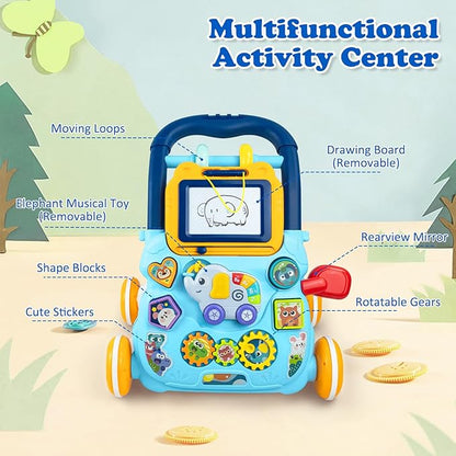 Baby Walker and Activity Center for Girl, Learning to Walk, Sit to Stand, Early Educational Push Toys with Music Panel for Infant Toddler 12+ Month