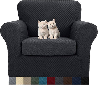 MAXIJIN 2 Piece Jacquard Chair Covers with Arms Super Stretch Non Slip Chair Slipcover for Living Room Dogs Pet Friendly Elastic Sofa Couch Protector Armchair Cover (Chair, Black)