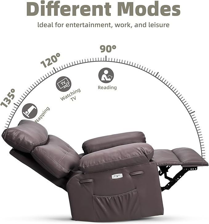Electric Recliner Chair - 360° Rocker Swivel Recliner with Heat and Massage, PU Leather Large Power Recliner for Adults, Comfortable Lazy Chair with 1.5X Sponge Filling for Living Room