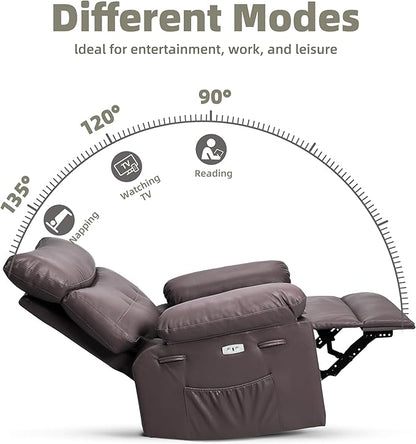 Electric Recliner Chair - 360° Rocker Swivel Recliner with Heat and Massage, PU Leather Large Power Recliner for Adults, Comfortable Lazy Chair with 1.5X Sponge Filling for Living Room