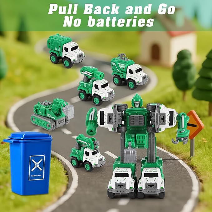 Toys for 3 4 5 6 Year Old Boys– 5-in-1 Detachable Construction Vehicles Set–Transform Robot Kids Toys Cars– Easy DIY Toys for Ages 5+ – Gifts for Boys Girls Birthday Christmas Easter