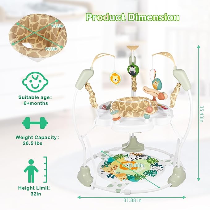 Baby Activity Center, Infant Jumpers and Bouncers with Music, Lights, Infant Toys, 360°Rotating Seat, 3 Adjustable Heights, Baby Play and Learning Center for 6+ Months