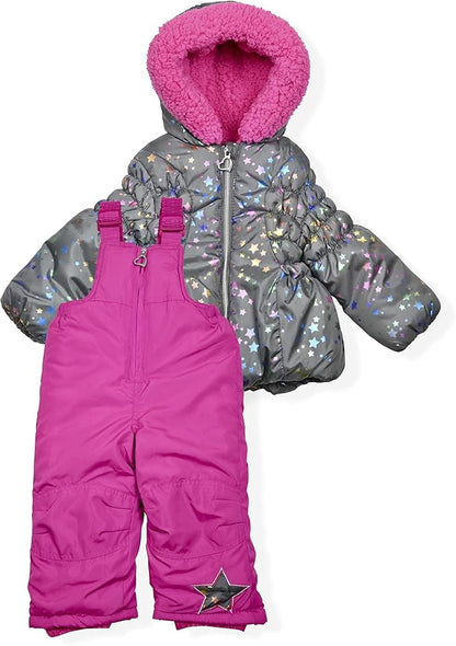 Arctic Quest Little Girls Bib Snow Pants and Ski Jacket Water-Resistant Snowsuit For Kids Winter Jacket For Girls