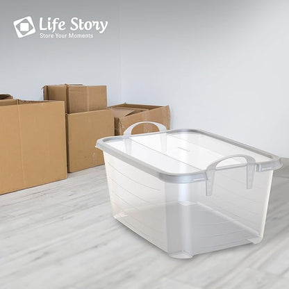 Life Story 24 Pack Light Duty Stackable Storage Bin, 55 Quart Home Organizer, Versatile Lightweight Locking Bins with Carrying Handles, Clear