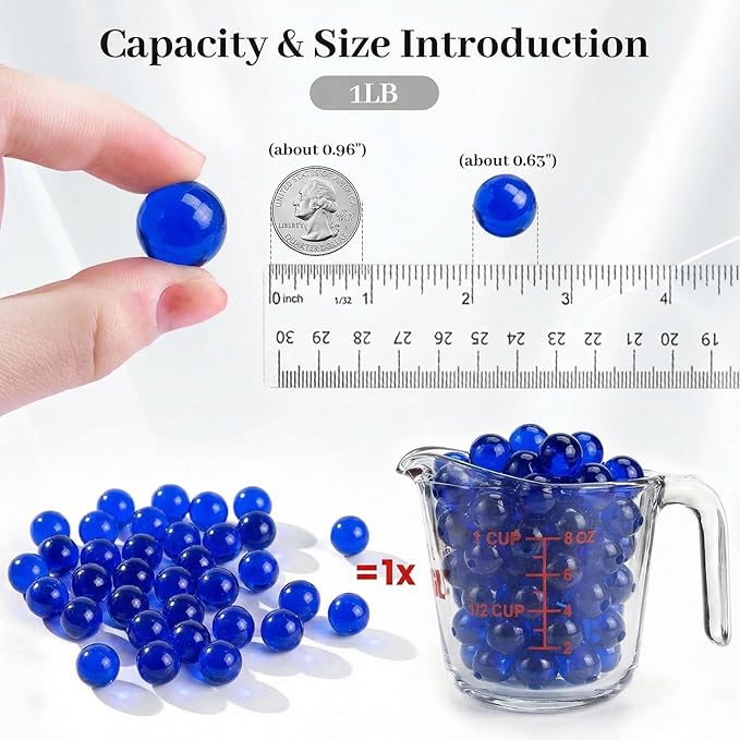 FUTUREPLUSX Glass Marbles, 1LB Blue Marbles Bulk, Vase Filler Decorative Glass Gems Pebbles for Aquarium Decoration Collectibles