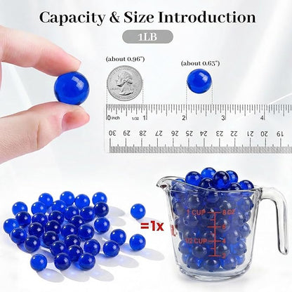 FUTUREPLUSX Glass Marbles, 1LB Blue Marbles Bulk, Vase Filler Decorative Glass Gems Pebbles for Aquarium Decoration Collectibles