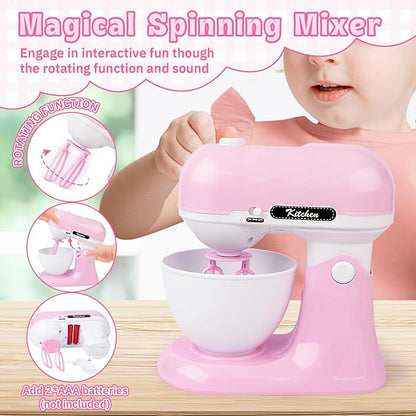 deAO Kids Kitchen Playset,28 PCS Kitchen Appliances Toys with Blender,Mixer and Toaster with Realistic Light and Sounds,Pretend Play Toy for Kids Ages 3 4 5