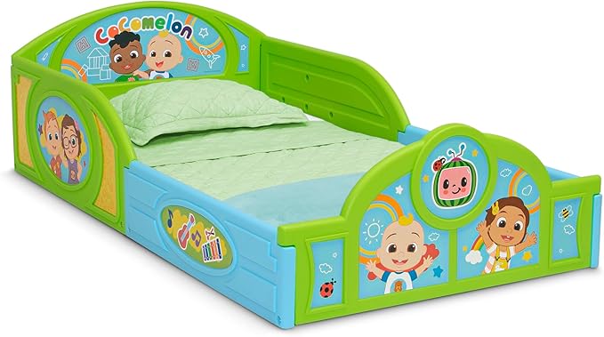 Delta Children - CoComelon 4-Piece Toddler Room-in-a-Box Set – Includes Sleep and Play Toddler Bed, Table, 1 Chair and Toy Box, Green