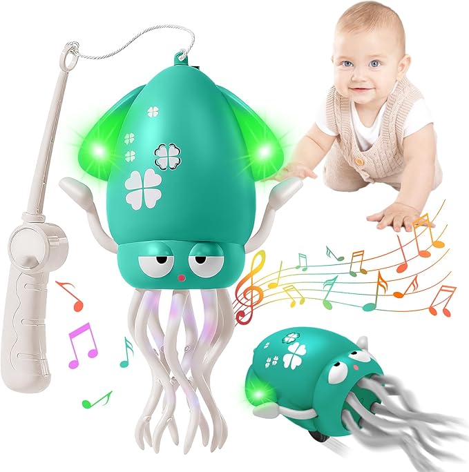 Plnmlls Dancing Octopus Toy,Tummy Time Toys,with Music and LED Light,Built-in Rechargeable Battery and Volume Can be Turned Off for 6-12 12-18 36 Months Walking Toddler Birthday Gift(Green)