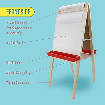 Flipside Products Child Dry Erase/Black Alphabet Chalkboard Paper Roll Easel, Wooden Easel, Double-Sided, Children's Art, Drawing