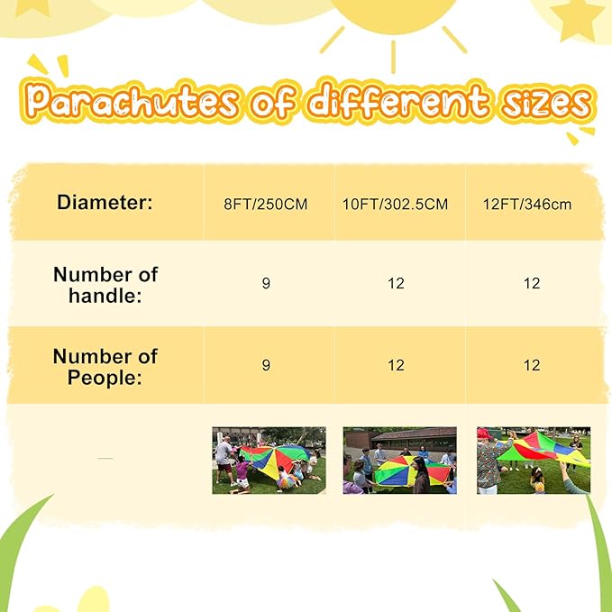 Sonyabecca Parachute Kids Play 8FT,10FT,12FT,16FT,20FT for 8-12 Years Game, Kids Party Game