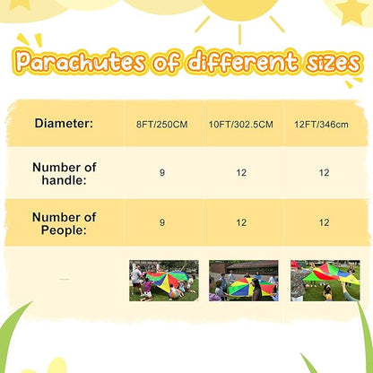 Sonyabecca Parachute Kids Play 8FT,10FT,12FT,16FT,20FT for 8-12 Years Game, Kids Party Game