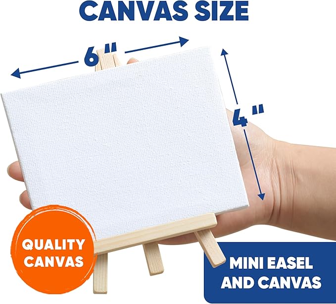 Set of 6 Mini Canvases 4x6 & Easel Set with Watercolors Paint - Party Favors for Kids 3 to 5 - Goody Bag Stuffers - Return Gifts for Kids Birthday - Small Canvases for Painting