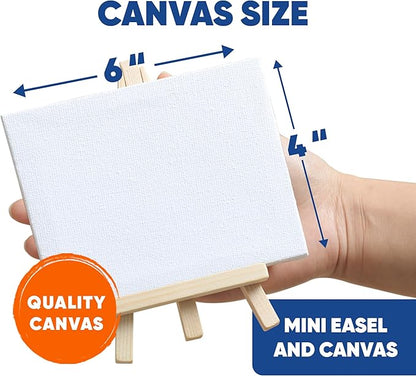 Set of 6 Mini Canvases 4x6 & Easel Set with Watercolors Paint - Party Favors for Kids 3 to 5 - Goody Bag Stuffers - Return Gifts for Kids Birthday - Small Canvases for Painting