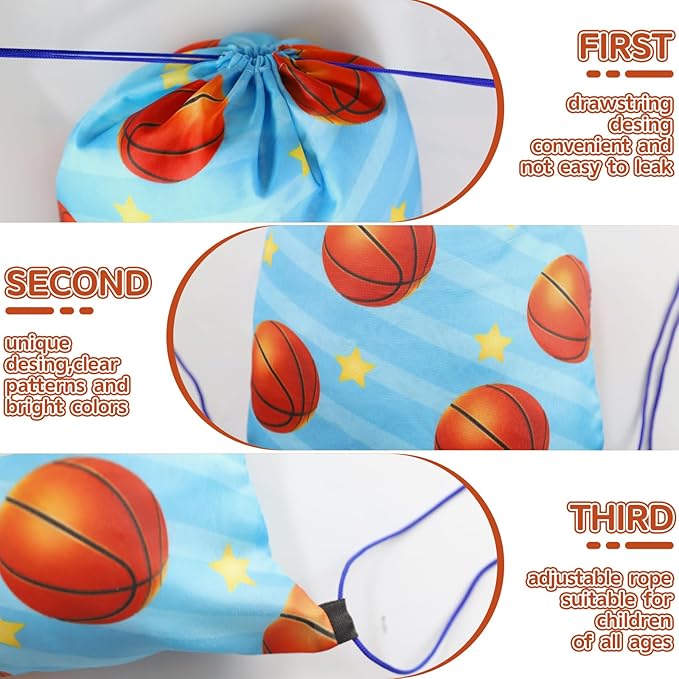 60PCS Basketball Party Favors, Basketball Goodie Bags for Boys Includes 12PCS Basketball Drawstring Bags Bracelet Keychain Tattoo Stickers Mini Basketball for Basketball Birthday Party Supplies
