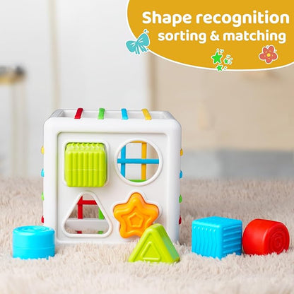 LiKee Montessori Toys for 1+ Years Old, Shape Sorter Baby Toys for Girls Boys Birthday, Colorful 1 2 3 Years Infant Toddler Toy, Learning & Fine Motor Skills 18+ Months (Large Cube)