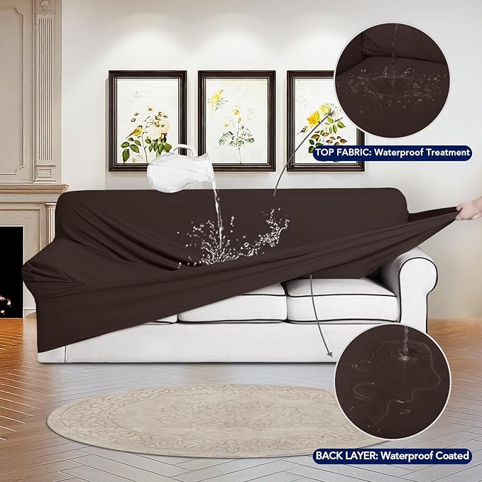 PureFit 100% Dual Waterproof Couch Cover Slipcovers for Couches and Sofas - Stretch Non Slip Fleece Sofa Covers Washable, Leakproof Furniture Protector for Kids, Pets, Dog (Loveseat, Chocolate)