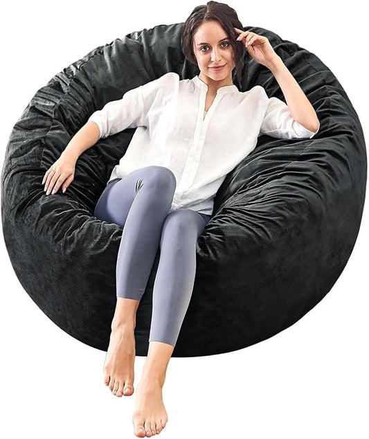 Bean Bag Chairs for Adults - Memory Foam Furniture BeanBag Chair - Kids/Teens Sofa with Soft Micro Fiber Cover - Round Fluffy Couch for Living Room Bedroom College Dorm - 3 ft, Carbon Black