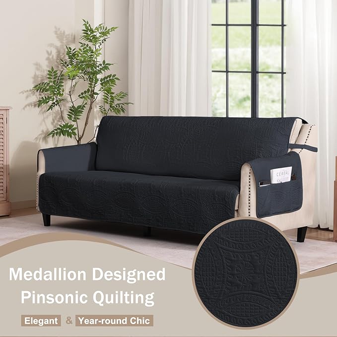 Water Repellent Loveseat Cover for 2 Cushion Couch, Machine Washable Love Seat Quilted Couch Covers, Pet Friendly Loveseat Slipcovers (Loveseat 48", Blue Gray)