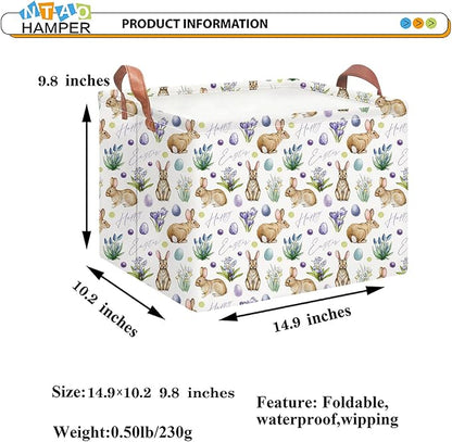 NTAOHAMPER Rectangular Easter Eggs Basket Empty,Toys Storage Bin with Handles,Baby Room Decor,Gift Basket(Watercolor Eggs)