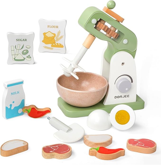Dorjee Wooden Mixer Set, Mixer Sets for Kids Toddler, Toy Mixer Playset Play Kitchen Accessories Gift for Boys Girls Ages 3+
