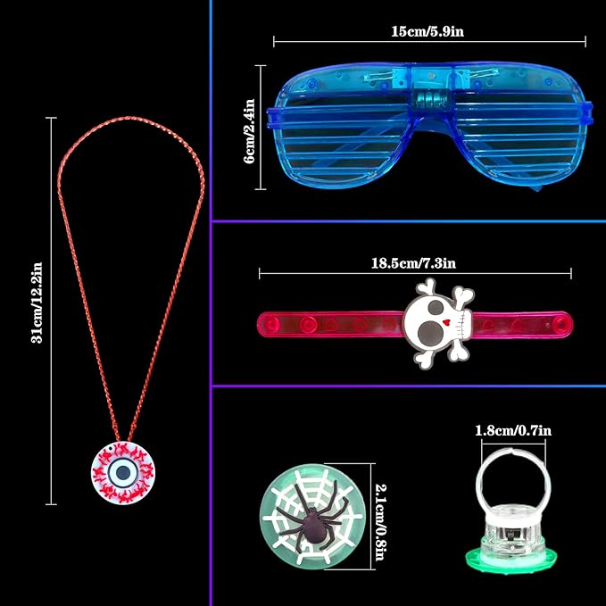 Halloween Light Up Toys Party Favors - 60PCS LED Trick or Treat Party Suppliers for Kids Gift Exchange Classroom Halloween Goodie Bag Fillers Glasses Bracelets Necklace Rings and Tattoos