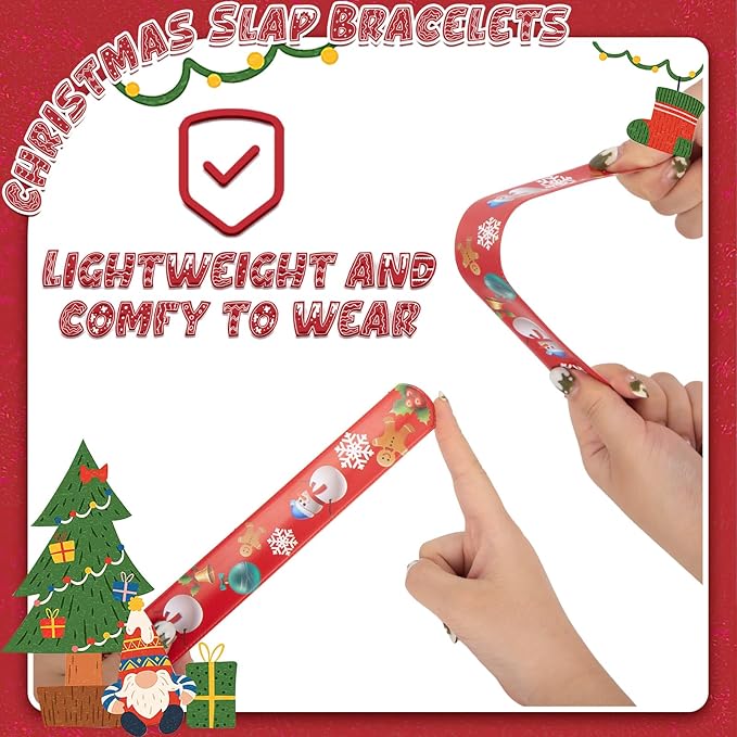 LovesTown 64PCS Christmas Slap Bracelets for Kids, Christmas Snap Bracelets Bulk Christmas Slap Wristbands for Stocking Stuffers Goodie Bag Fillers
