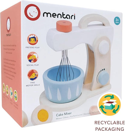 Mentari Toys - Cake Mixer - 7pc Wooden Baking Play Set - Pretend Play Kitchen Accessory with Bowl, Rotating Whisk, Egg and Measuring Spoons - Encourages Role Play and Fine Motor Skills - Age 3+