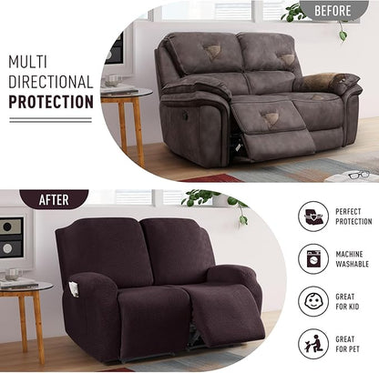 KinCam Recliner Covers, Stretch Reclining Chair Covers, Recliner Sofa Slipcovers Stripe Jacquard Recliner Couch Covers Furniture Protector Covers for Pet Kid (2XL Seater, Chocolate)
