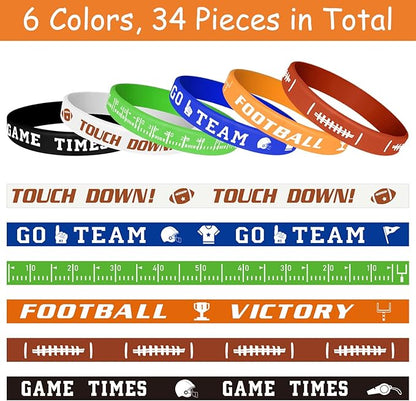 MIAHART 16 Pieces Football Theme Bracelets Silicone Wristband for Sport Theme Birthday Party Favors, 6 Styles