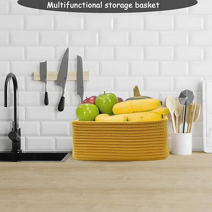 COMFY-HOMI 11.5"x7.5"x4.7" Storage Baskets for Organizing | Cotton Rope Woven Basket | Toy Storage Bin Box | Basket for Shelves, Closet Organizer Bin, Decorative Closet Shelf, 1 Pack,yellow