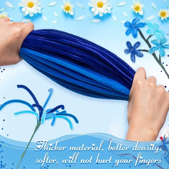 Peryiter 500 Pieces Pipe Cleaners Chenille Stems 12 Inch Craft Supplies Bulk for DIY Art and Craft Projects Creative Gift Wrapping Party Decorations(Blue,12 Inch)