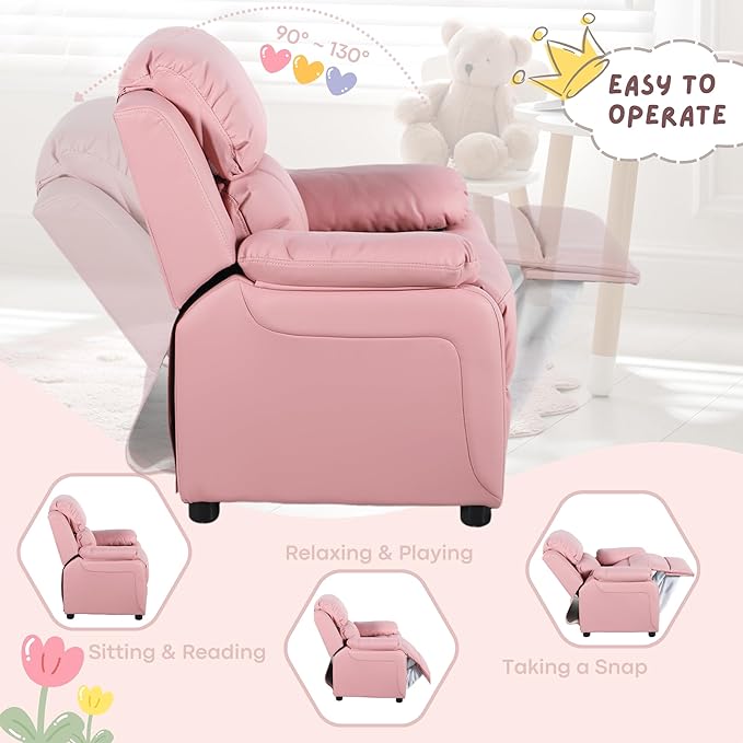 JC Home Macaron Kids Reclining Chair Leather Recliner Sofa Toddler Youth Children Child Ages 2-8