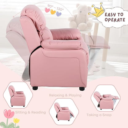 Macaron Kids Reclining Chair Recliner Dual Storage Armrest Leather Sofa Toddler Youth Children Child Ages 2-8