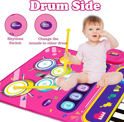 Toys for 1 Year Old Girl Gifts: Baby Piano Mat Toddler Toys Age 1-2 - 2 in 1 Piano Drum Babies Music Mat - Infant Musical Toy 12-18 Months Babies Birthday Easter Gifts for 1 2 3 Year Old Boys Girls